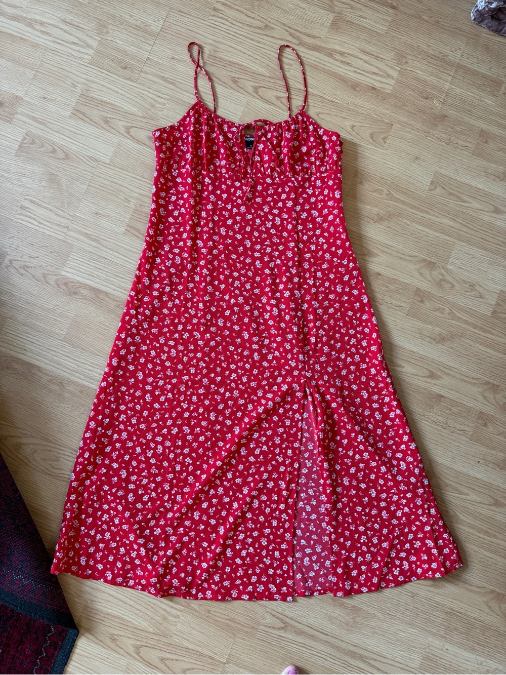 Monki Red Floral Maxi Dress with Spaghetti Straps